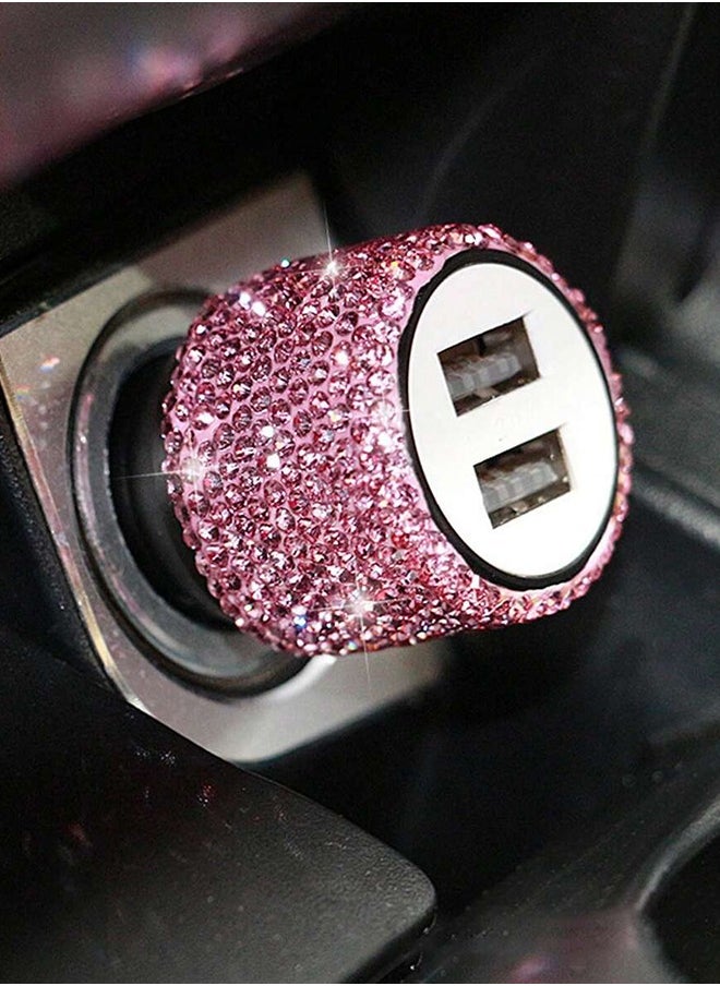 Generic 27 Pack Bling Car Accessories Set, Bling Steering Wheel Cover Women Universal Fit 15 Inch,License Plate Frame,Car Vent Outlet Trims, USB Charger, Car Phone Holder (Pink)  - Image 4