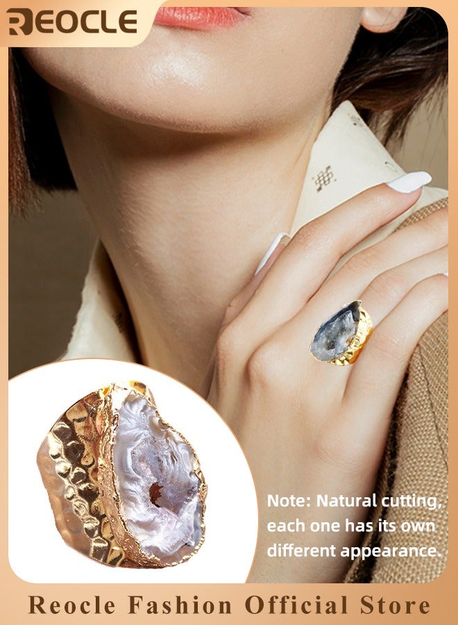 REOCLE Women's Gem Ring Adjustable Open Ring Jewelry with Irregular Cut Agate Exquisite and High-end Thumb Ring for Ladies as Gifts - Image 1