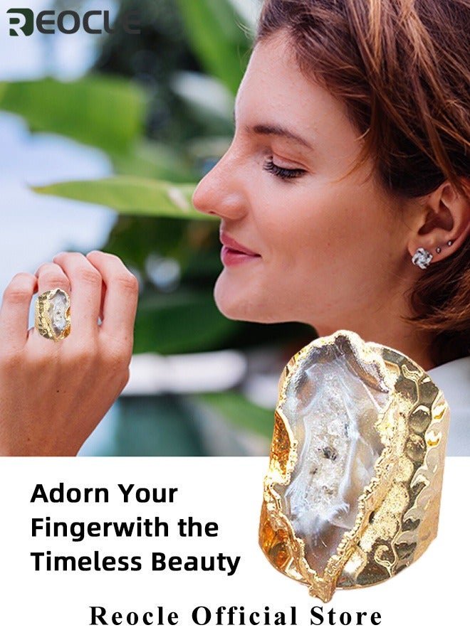REOCLE Women's Gem Ring Adjustable Open Ring Jewelry with Irregular Cut Agate Exquisite and High-end Thumb Ring for Ladies as Gifts - Image 3