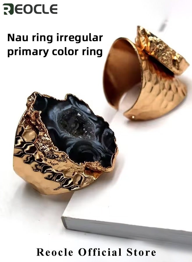 REOCLE Women's Gem Ring Adjustable Open Ring Jewelry with Irregular Cut Agate Exquisite and High-end Thumb Ring for Ladies as Gifts - Image 5