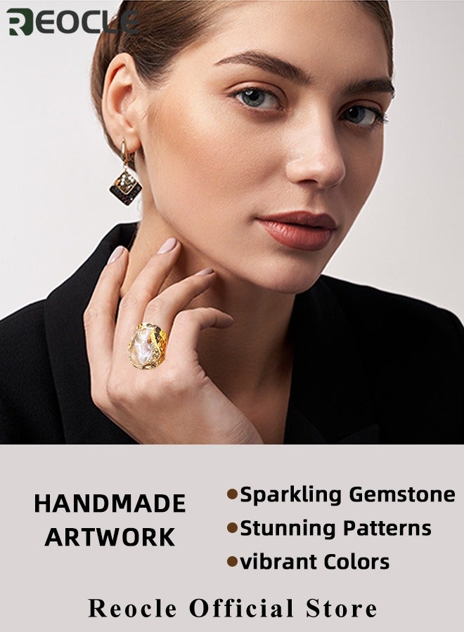 REOCLE Women's Gem Ring Adjustable Open Ring Jewelry with Irregular Cut Agate Exquisite and High-end Thumb Ring for Ladies as Gifts - Image 4