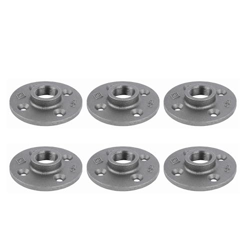 PIPE DECOR 3/4" Malleable Iron Floor Flange, Industrial Steel Grey Fits Standard Three Fourth Inch Threaded Black Pipes and Fittings, Build Vintage DIY Shelving, Six Plumbing Flanges - Image 1