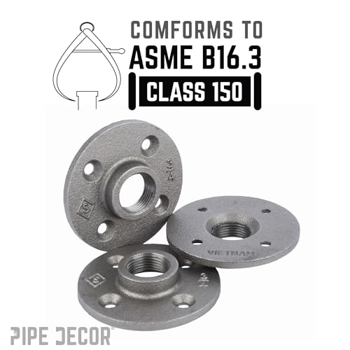 PIPE DECOR 3/4" Malleable Iron Floor Flange, Industrial Steel Grey Fits Standard Three Fourth Inch Threaded Black Pipes and Fittings, Build Vintage DIY Shelving, Six Plumbing Flanges - Image 2