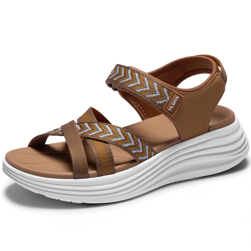 Vilanva Women's Comfortable Orthopedic Platform Walking Sandals with Arch Support Adjustable Buckle Cushioned Midsole for Plantar Fasciitis Relief Casual Sport Summer Outfits - Image 1