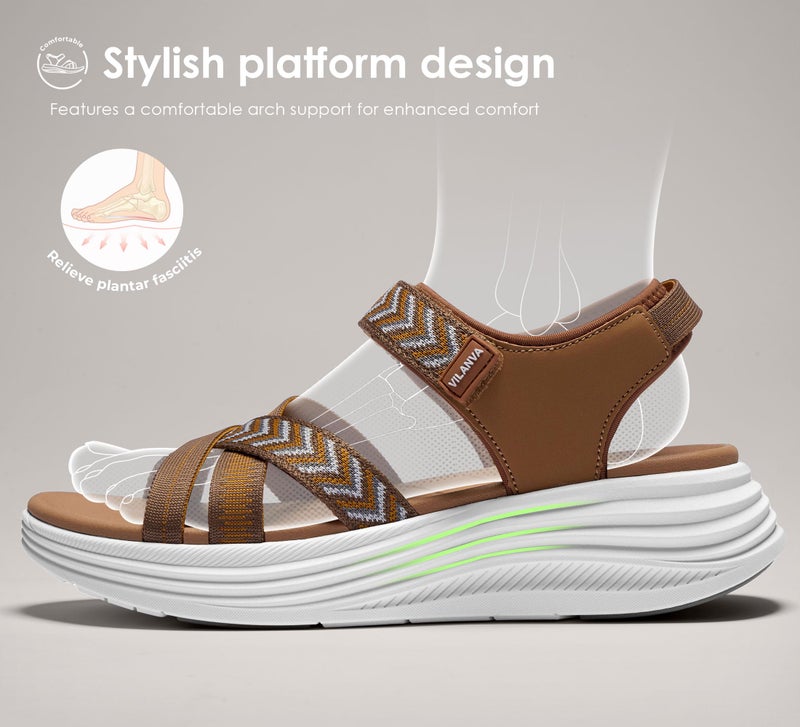 Vilanva Women's Comfortable Orthopedic Platform Walking Sandals with Arch Support Adjustable Buckle Cushioned Midsole for Plantar Fasciitis Relief Casual Sport Summer Outfits - Image 3