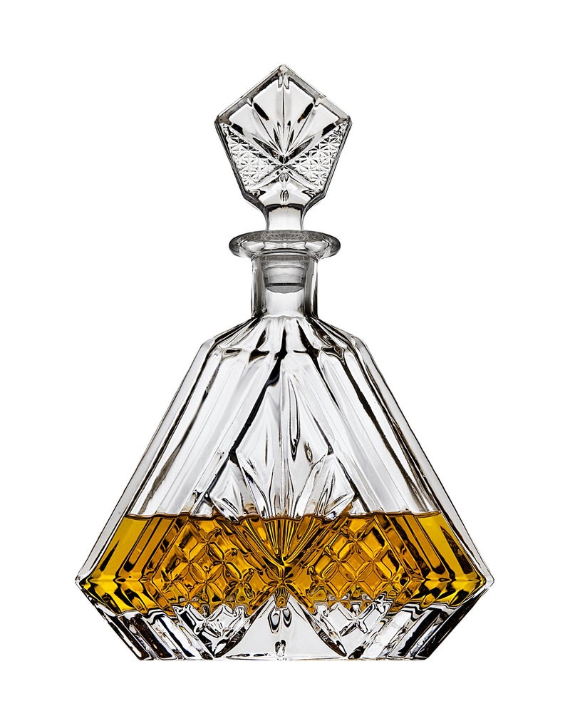 Lefonte Whiskey Decanter for Liquor Scotch Bourbon or Wine Irish cut Triangular  750ml