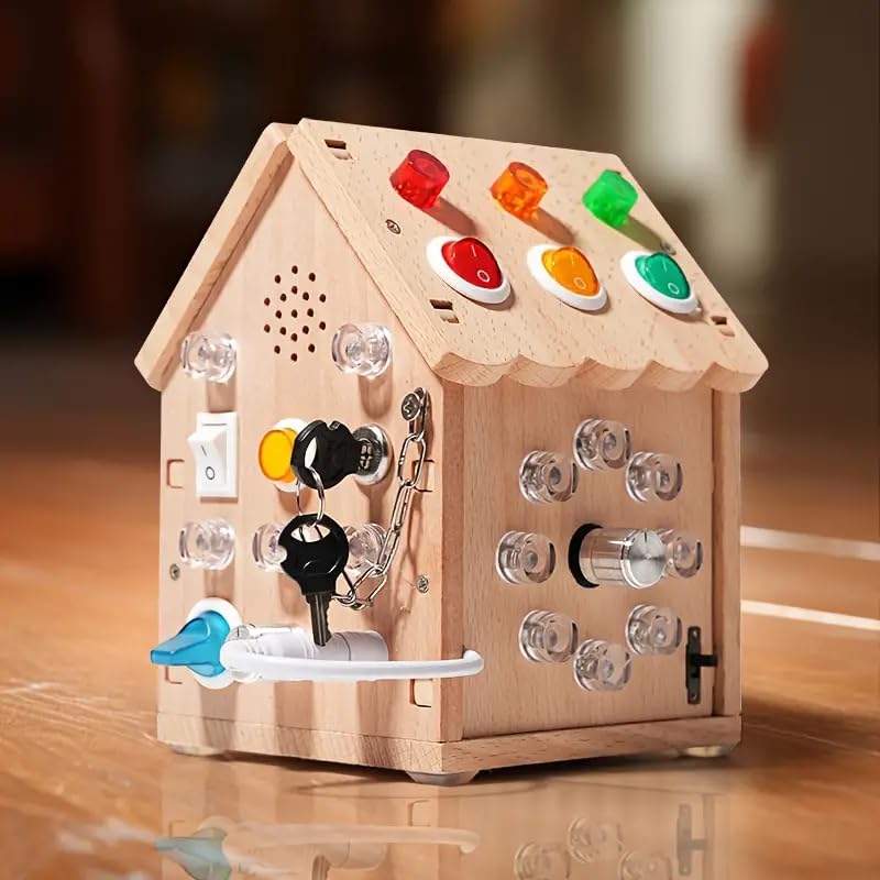Busy Board, 12-in-1 Kids Wooden Busy House Toy
