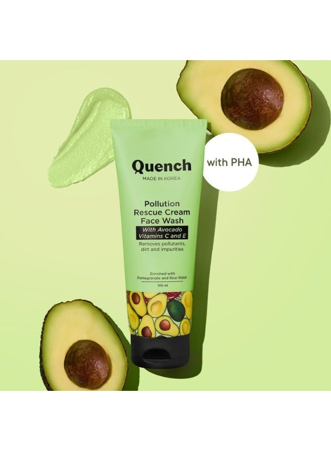 كوينش QUENCH BOTANICS: غسول الوجه الكريمي "Pollution Rescue" بفيتامين E والأفوكادو | يُقشر البشرة بلطف لاستعادة إشراقها ومحاربة البهتان | منظف كوري غني برغوة كثيفة | صُنع في كوريا (100 مل) - Image 2