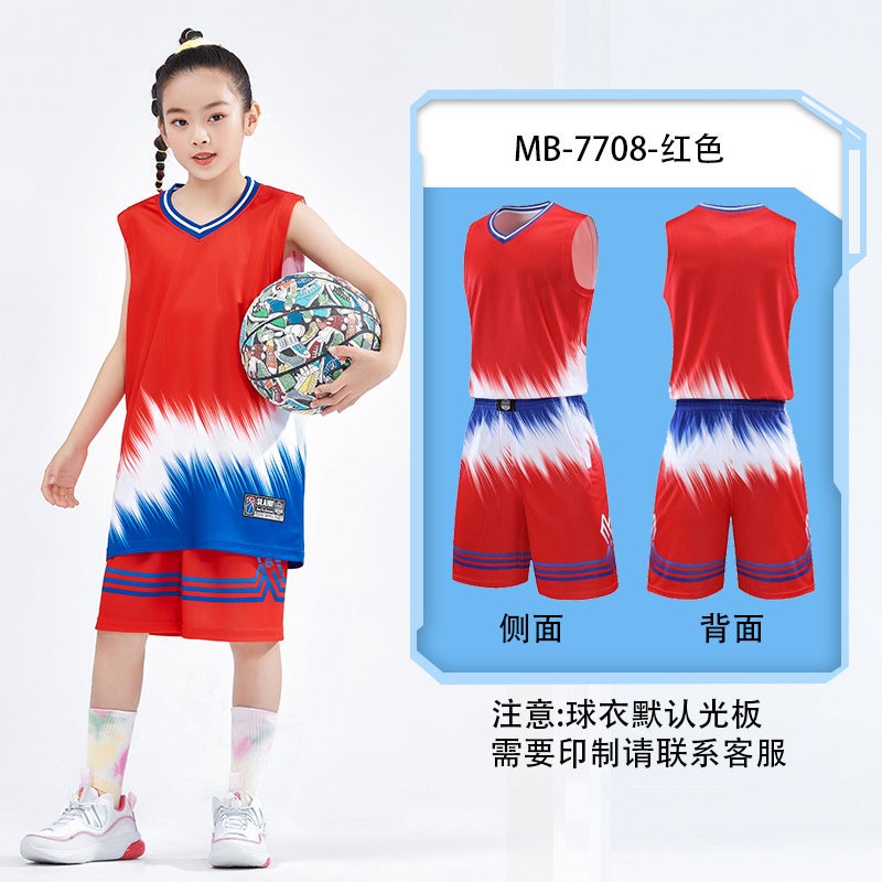 Generic Childrens basketball clothes boys suit quick-drying breathable competition training clothes girls summer competition clothes suit 7708 red light board 