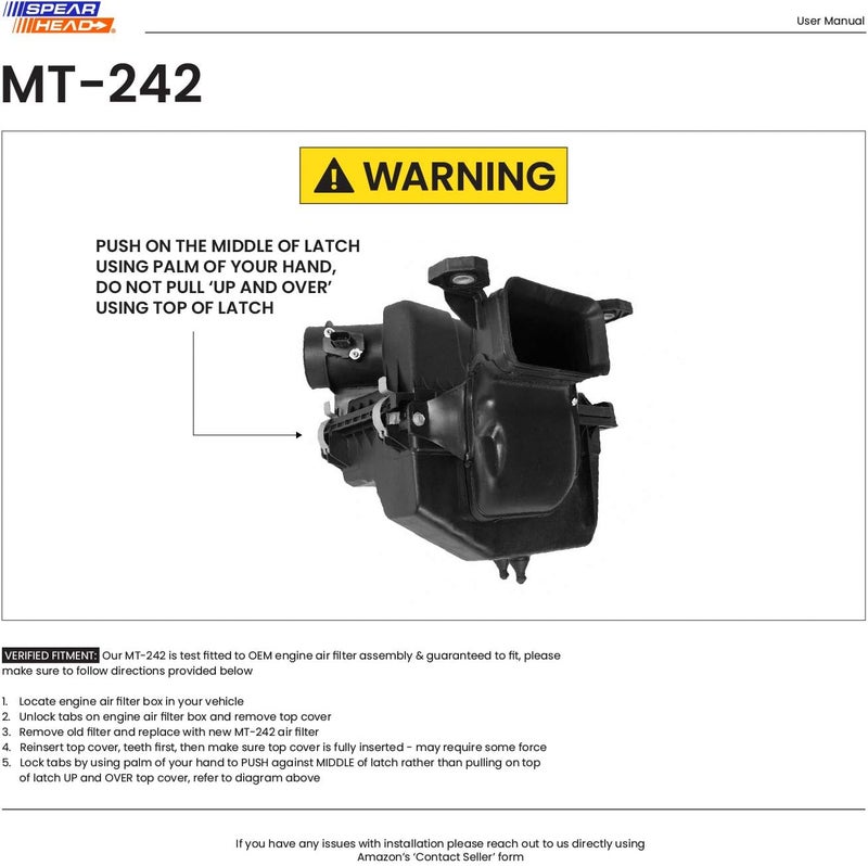 SPEARHEAD MPG Defense Max Thrust Engine Air Filter For All Mileage Vehicles, Fits Like OEM, Restores MPG & Acceleration (MT-242) - Image 2