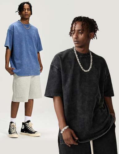 Arssm 3 Pack Men Oversized T Shirts Vintage Tee Loose Fit Short Sleeve Casual Streetwear Baggy Washed Unisex TopsBlackBlueArmyL - Image 3