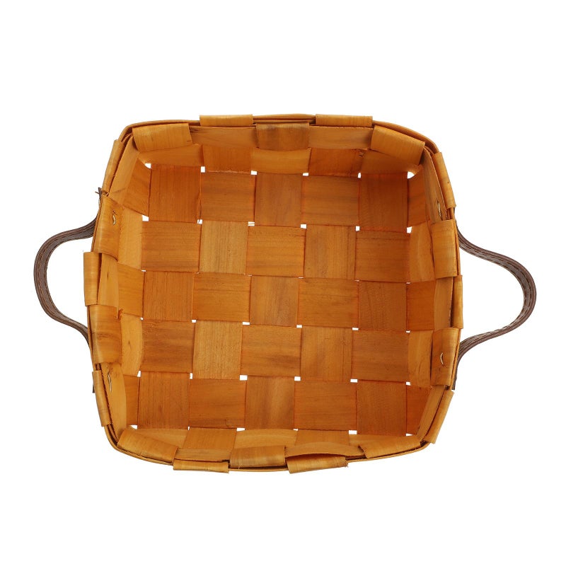 Handwoven Wooden Fruit Basket With Leather Handles For Kitchen Dining And Picnic Storage - Image 2