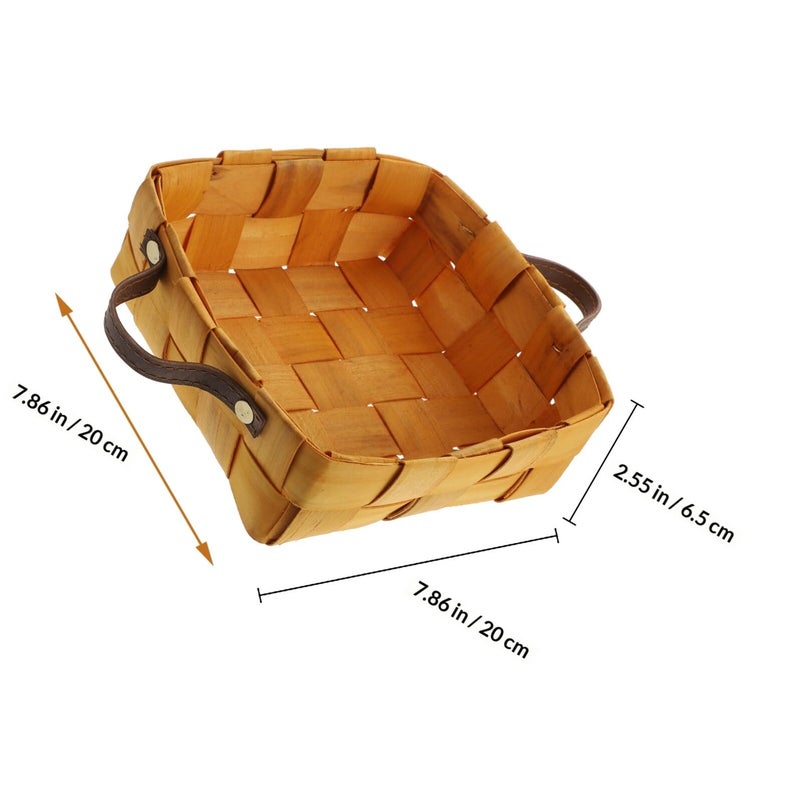 Handwoven Wooden Fruit Basket With Leather Handles For Kitchen Dining And Picnic Storage - Image 3