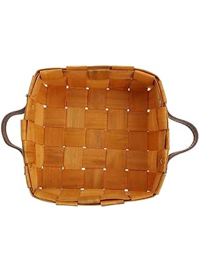 Handwoven Wooden Fruit Basket With Leather Handles For Kitchen Dining And Picnic Storage - Image 1