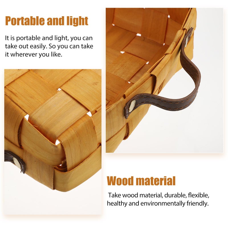Handwoven Wooden Fruit Basket With Leather Handles For Kitchen Dining And Picnic Storage - Image 4