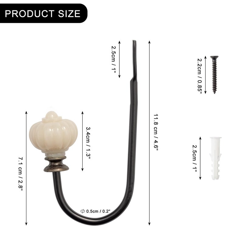 SIXZOONM Curtain Holdback, 2pcs Wall Mounted Drapery Tiebacks with White Pumpkin, Heavy Duty Metal Decorative Window Drapery Curtain Holder Curtain Hooks with Screws (White Pumpkin) - Image 4
