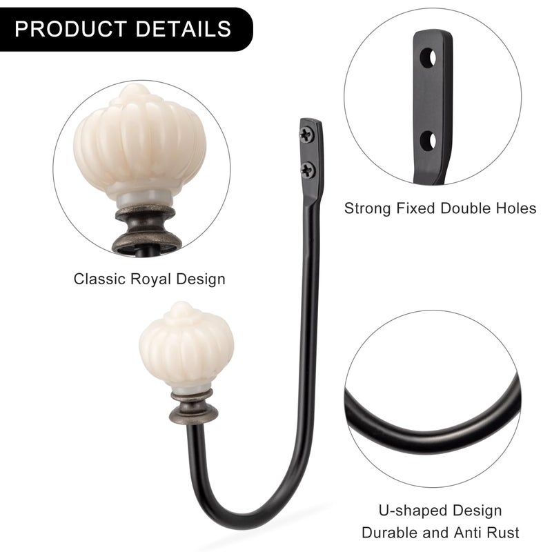 SIXZOONM Curtain Holdback, 2pcs Wall Mounted Drapery Tiebacks with White Pumpkin, Heavy Duty Metal Decorative Window Drapery Curtain Holder Curtain Hooks with Screws (White Pumpkin) - Image 5