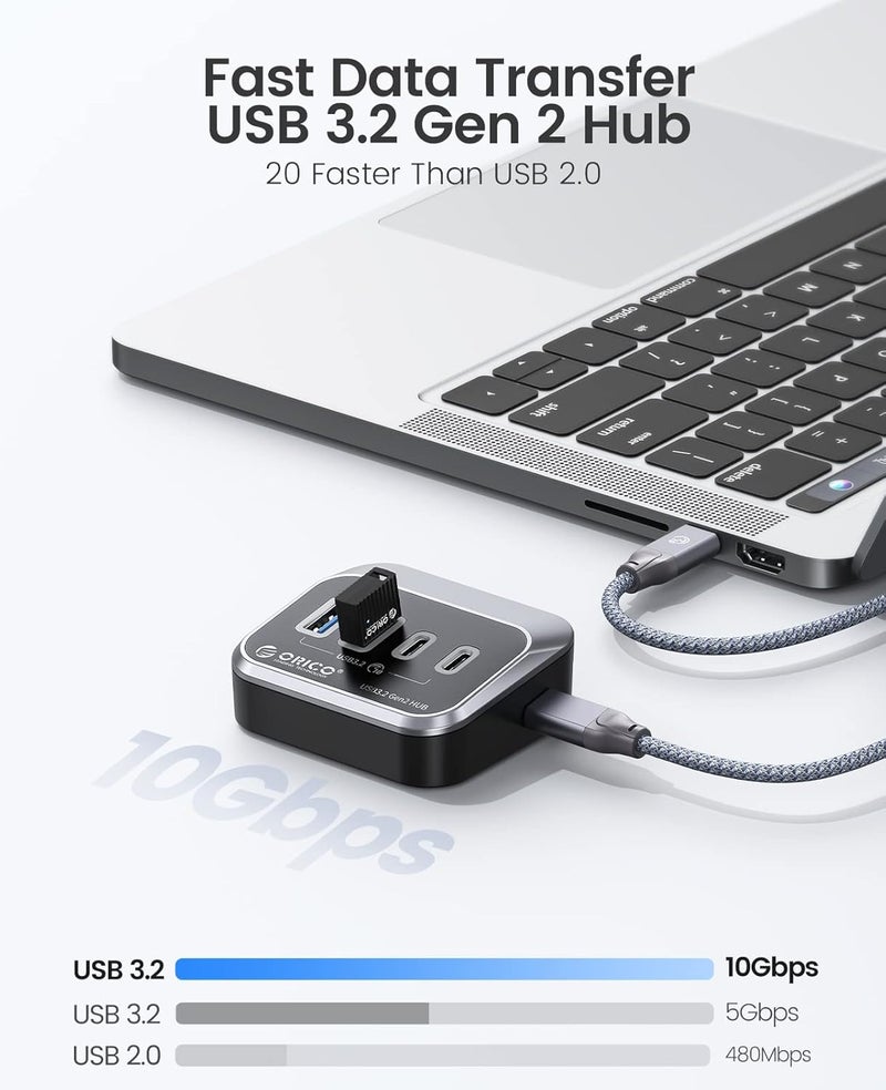 أوريكو موزع USB من بسرعة 10 جيجابت في الثانية مع منفذي USB A + منفذي USB C، موزع USB 3.2 الجيل الثاني مع كابل USB-C بطول 1.64 قدم ومحول USB-A، مقسم USB لأجهزة iMac وMacBooks وMac mini - Image 2
