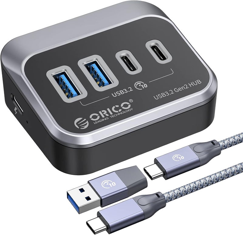 أوريكو موزع USB من بسرعة 10 جيجابت في الثانية مع منفذي USB A + منفذي USB C، موزع USB 3.2 الجيل الثاني مع كابل USB-C بطول 1.64 قدم ومحول USB-A، مقسم USB لأجهزة iMac وMacBooks وMac mini - Image 1