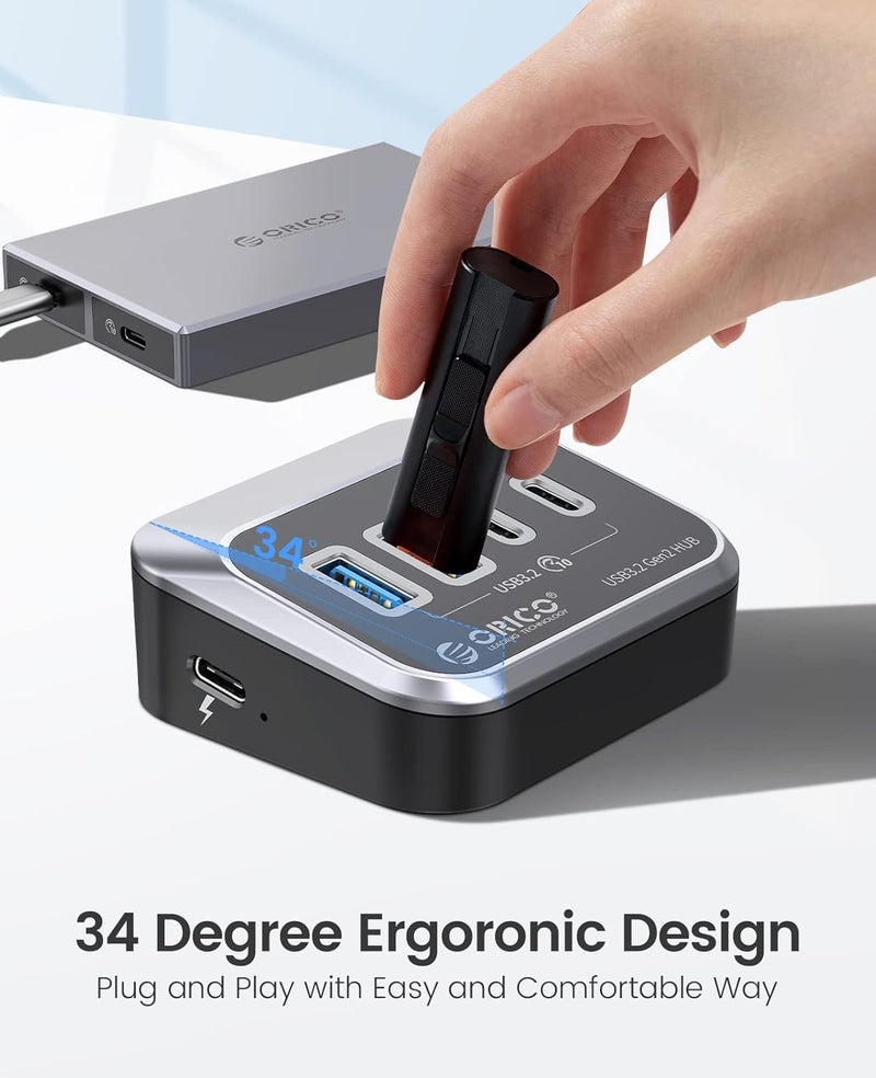 أوريكو موزع USB من بسرعة 10 جيجابت في الثانية مع منفذي USB A + منفذي USB C، موزع USB 3.2 الجيل الثاني مع كابل USB-C بطول 1.64 قدم ومحول USB-A، مقسم USB لأجهزة iMac وMacBooks وMac mini - Image 3