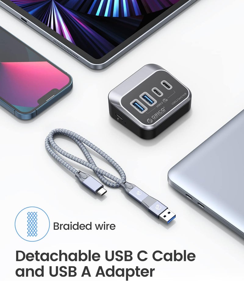 أوريكو موزع USB من بسرعة 10 جيجابت في الثانية مع منفذي USB A + منفذي USB C، موزع USB 3.2 الجيل الثاني مع كابل USB-C بطول 1.64 قدم ومحول USB-A، مقسم USB لأجهزة iMac وMacBooks وMac mini - Image 5