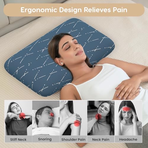 MY ARMOR Cool Gel Memory Foam Pillow, King Size - 5 Inch Thick, Orthopedic Pillows for Sleeping, Pillow for Neck Pain and Shoulder Pain, Washable Blue Checks Cover - Pack of 1 - Image 4