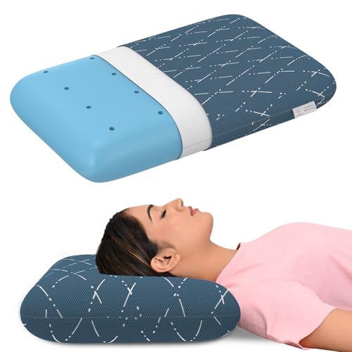 MY ARMOR Cool Gel Memory Foam Pillow, King Size - 5 Inch Thick, Orthopedic Pillows for Sleeping, Pillow for Neck Pain and Shoulder Pain, Washable Blue Checks Cover - Pack of 1 - Image 1