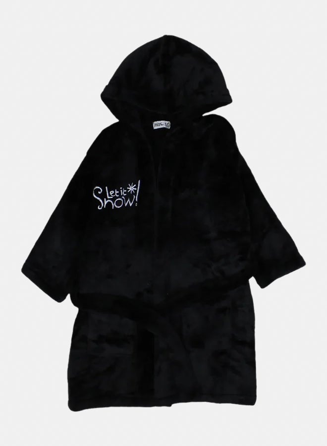 اوركيدز روب مخملي للأطفال – أسود بتصميم "دعها تثلج" - Image 1