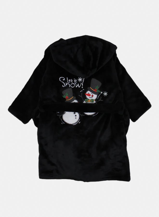 اوركيدز روب مخملي للأطفال – أسود بتصميم "دعها تثلج" - Image 2