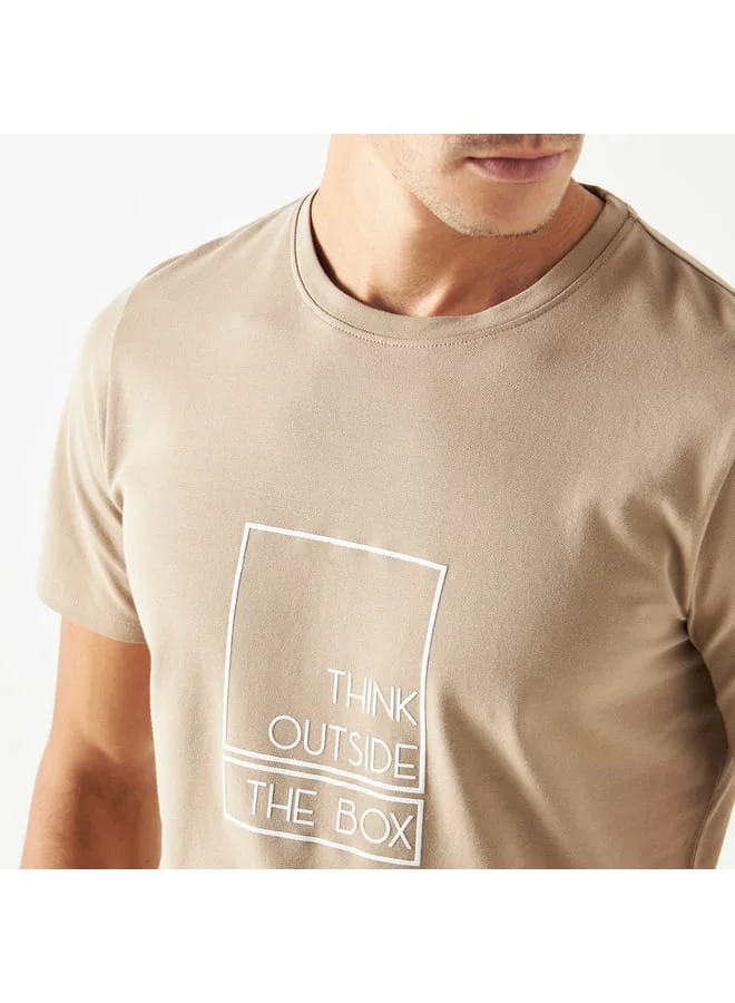 Iconic Iconic Slogan Print Crew Neck T-shirt with Short Sleeves