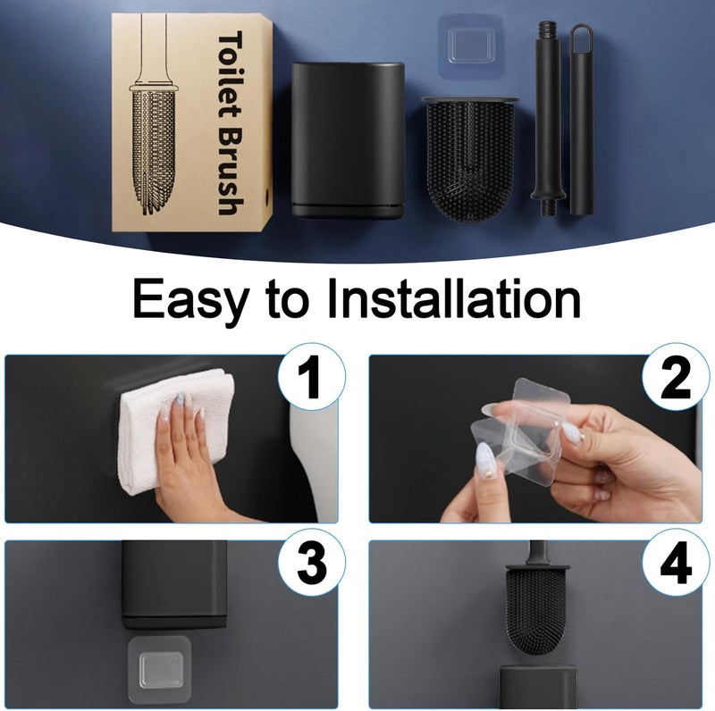 JIMACRO Soft Toilet Brush Silicone Long Handle Deep Cleaner Toilet Brushes and Holder for Bathroom, Flooring/Wall Mounted Soft Bristle Toilet Brush, Black - Image 5