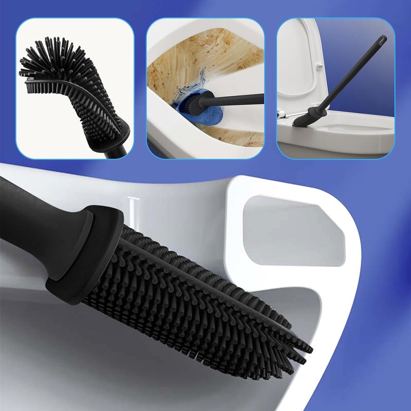 JIMACRO Soft Toilet Brush Silicone Long Handle Deep Cleaner Toilet Brushes and Holder for Bathroom, Flooring/Wall Mounted Soft Bristle Toilet Brush, Black - Image 4