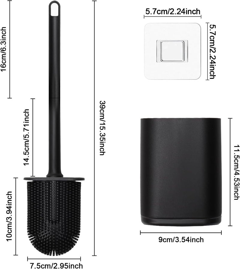 JIMACRO Soft Toilet Brush Silicone Long Handle Deep Cleaner Toilet Brushes and Holder for Bathroom, Flooring/Wall Mounted Soft Bristle Toilet Brush, Black - Image 2