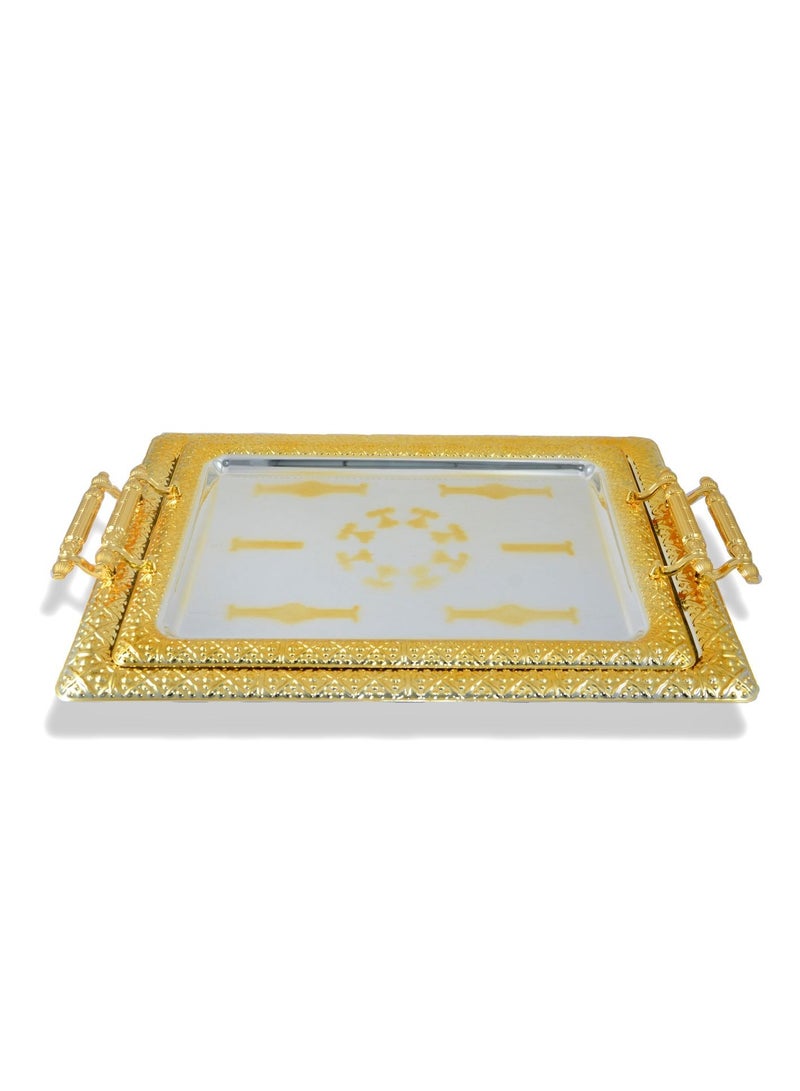 Homemaker 2-Piece Rectangular Luxury Serving Tray, Large 48cm x 34cm & Medium 41cm x 29cm, Steel, Silver & Gold - Image 3