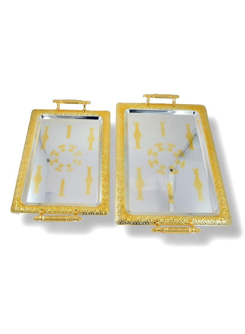 Homemaker 2-Piece Rectangular Luxury Serving Tray, Large 48cm x 34cm & Medium 41cm x 29cm, Steel, Silver & Gold - Image 4