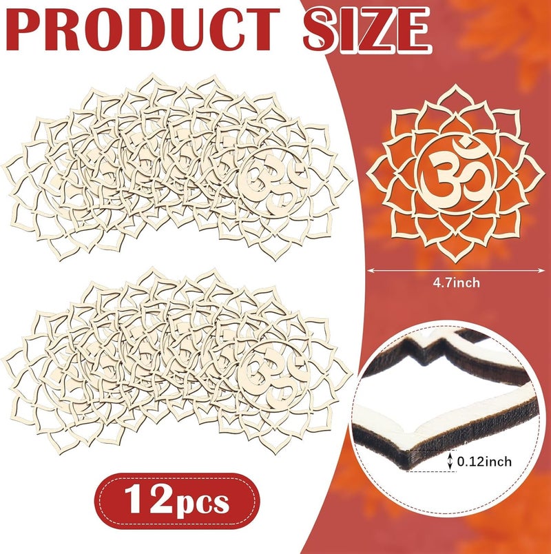 American-Elm American Elm 12 Pcs Happy Diwali Puja Decorations for Home Om Shape Lotus Flower Wooden Plate Decor Table Decorations (4.7 Inch)  - Image 3