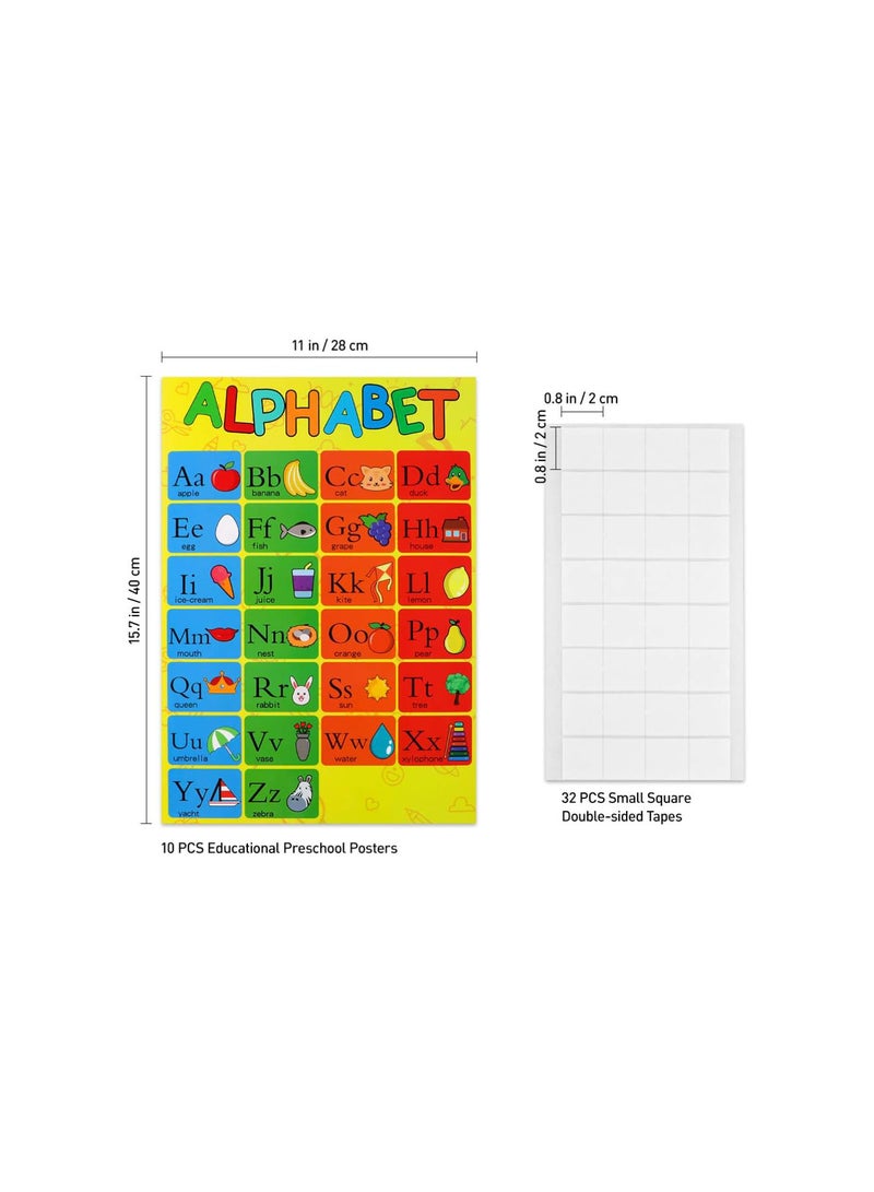 GGOOT 10PCS Educational Preschool Poster, Educational Posters with 32pcs Glue Point Dot for Teaching Numbers Alphabet Colors Days and More - Image 2