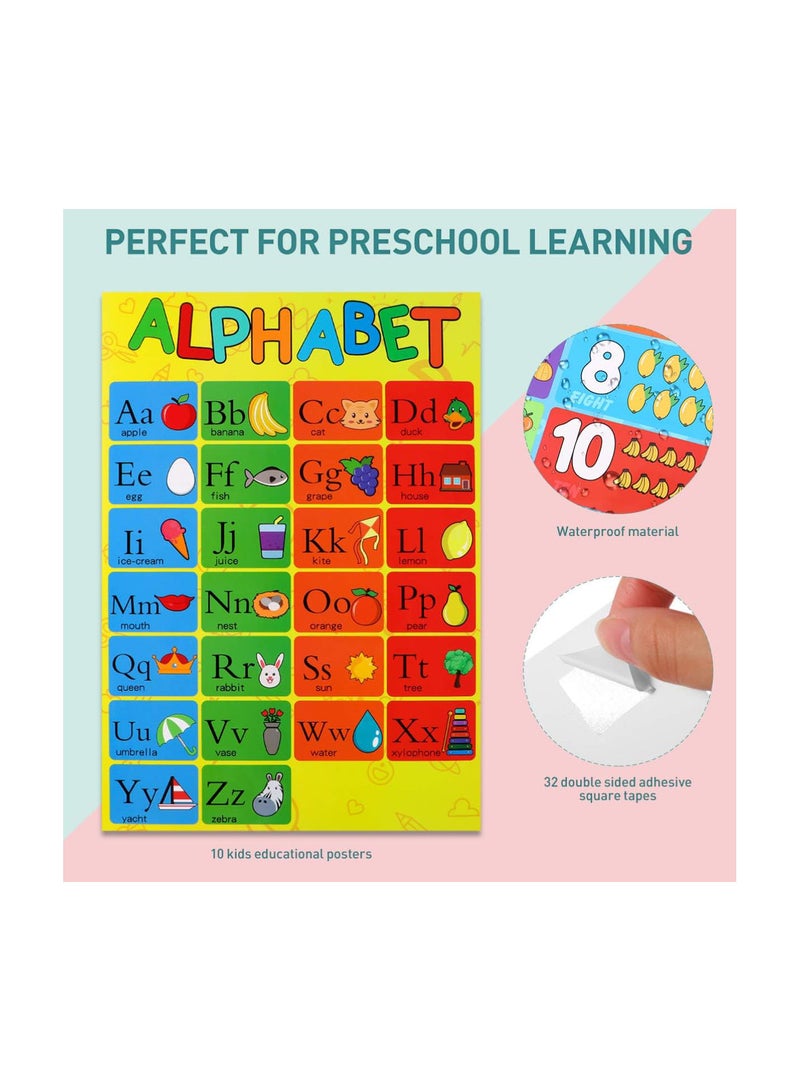 GGOOT 10PCS Educational Preschool Poster, Educational Posters with 32pcs Glue Point Dot for Teaching Numbers Alphabet Colors Days and More - Image 5