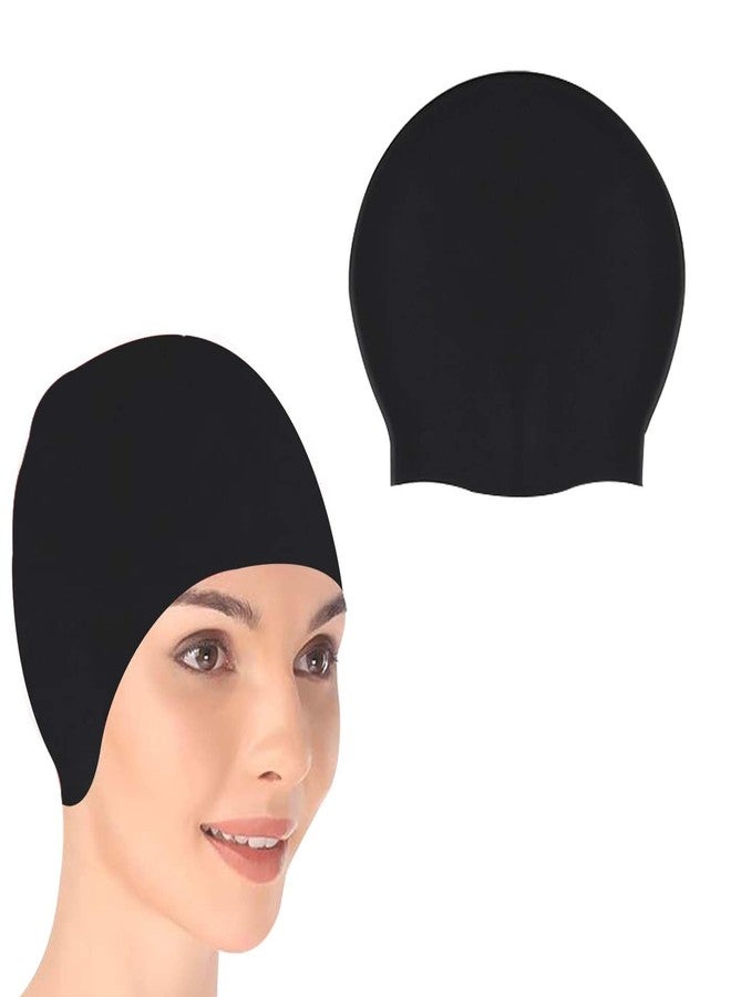 GLAN Silicone Swimming Cap for Kids and Adults Water Protection Long Hair Head Caps Swim Accessories (Swimming Cap Black) - Image 1
