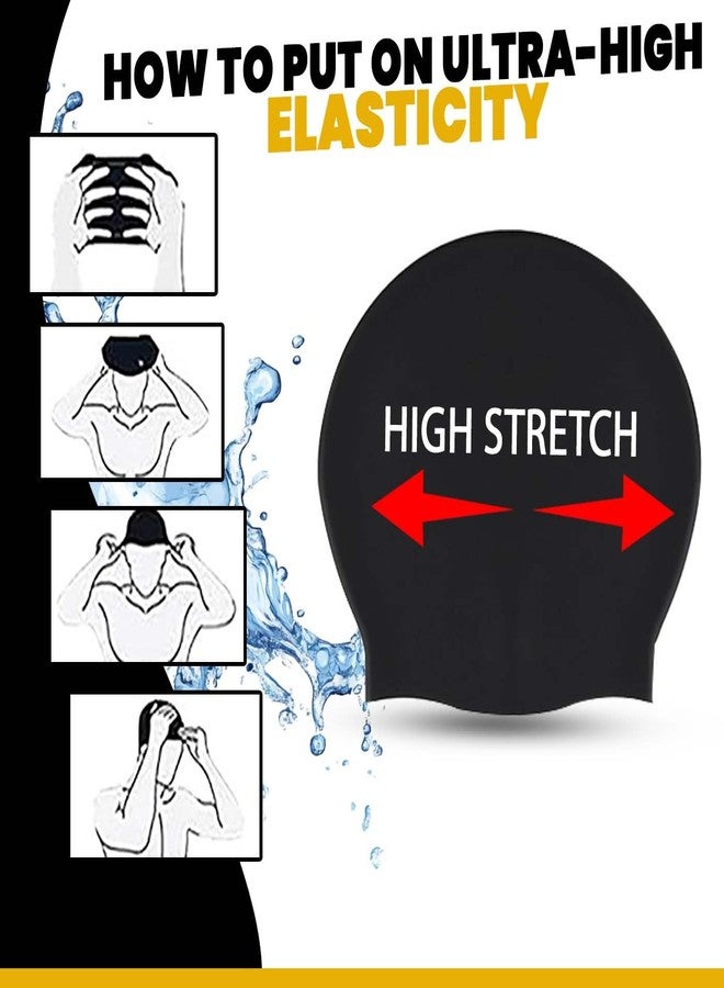 GLAN Silicone Swimming Cap for Kids and Adults Water Protection Long Hair Head Caps Swim Accessories (Swimming Cap Black) - Image 5