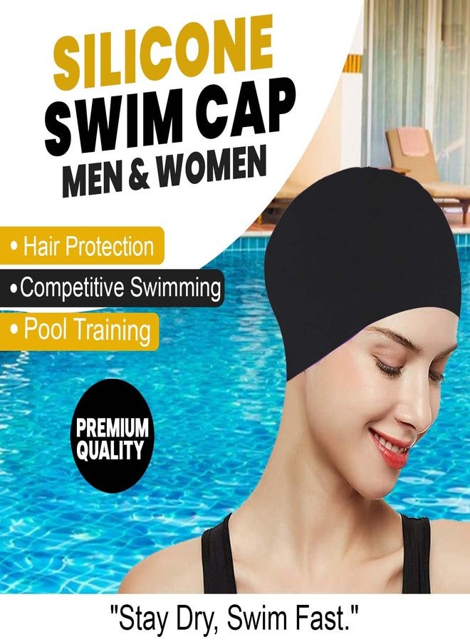 GLAN Silicone Swimming Cap for Kids and Adults Water Protection Long Hair Head Caps Swim Accessories (Swimming Cap Black) - Image 4
