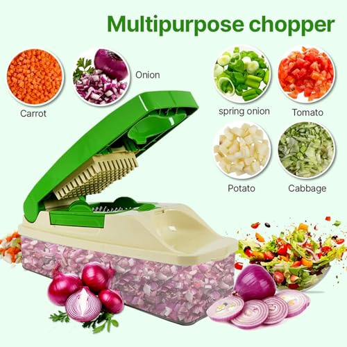 SUPERMOM Grater 1 Pc – Quick Nicer Dicer Multiuse Vegetable & Fruit Chopper with 4 Interchangeable Blade, Unbreakable Storage Container & Cleaning Tool, Manual Kitchen Cutter for Fast Slicing & Dicing - Image 4