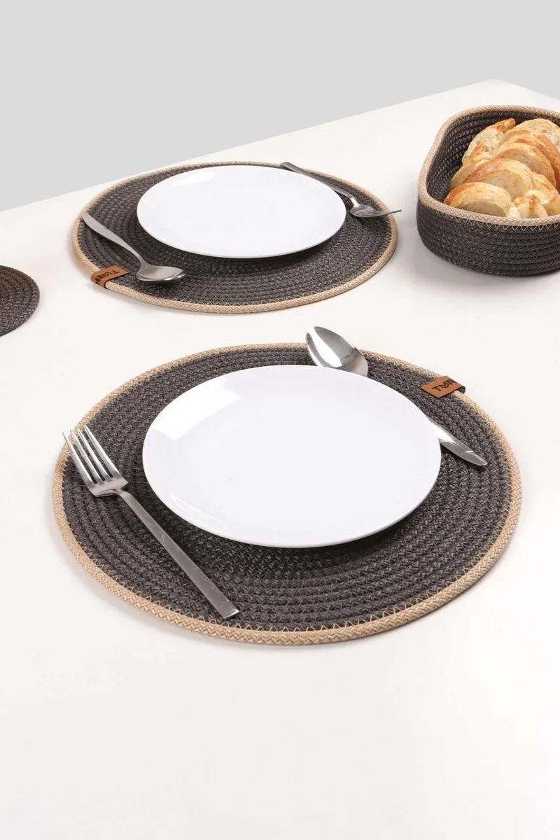 Pikas 6 Pieces Jute Service Plate / American Service Lux Presentation Plate Mat, Presentation Plate Dowry Set Knitted Plate Bottom Fireproof