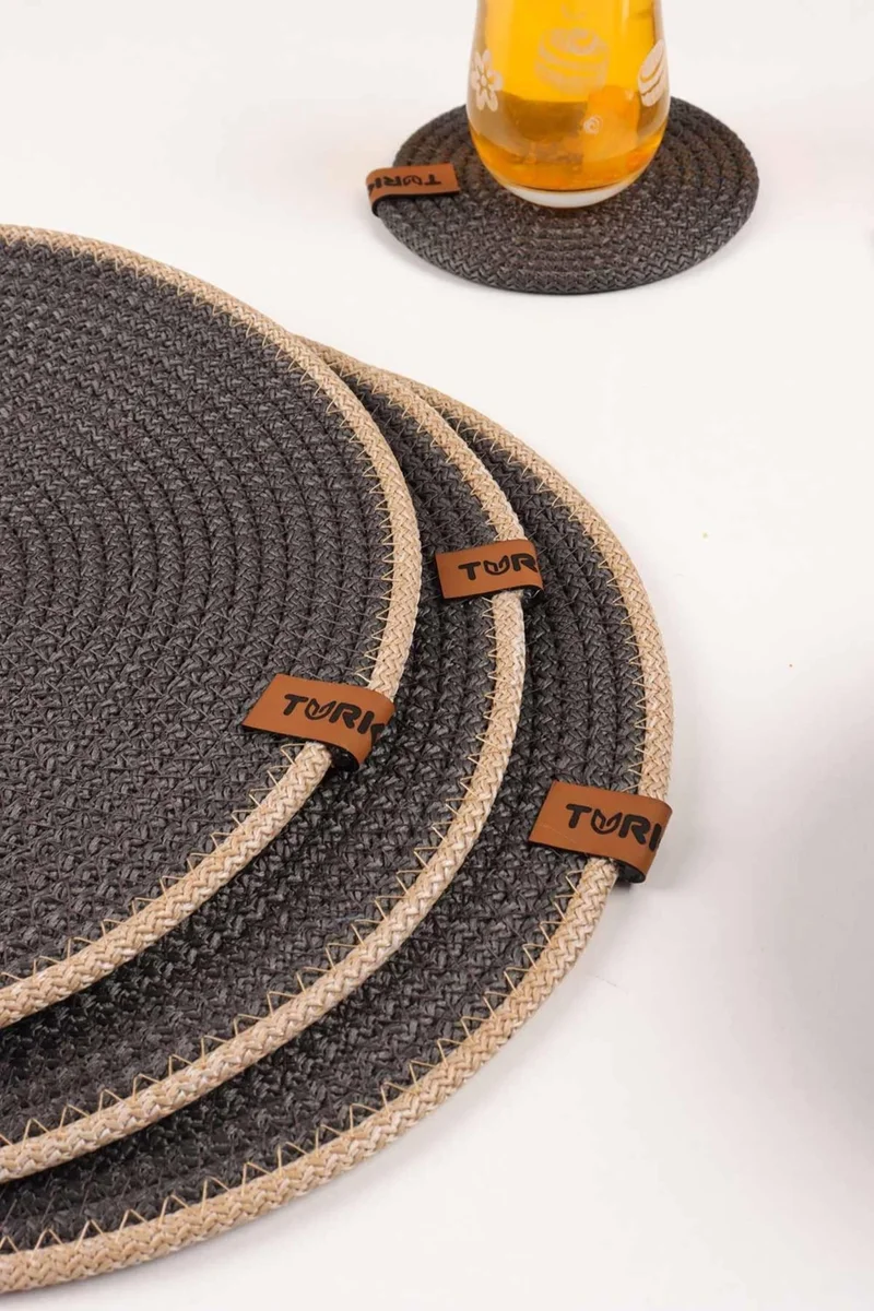 Pikas 6 Pieces Jute Service Plate / American Service Lux Presentation Plate Mat, Presentation Plate Dowry Set Knitted Plate Bottom Fireproof