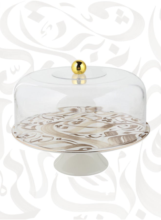 Trust - Porcelain Cake Stand With Acrylic Lid 28.8CM Beige - Image 1