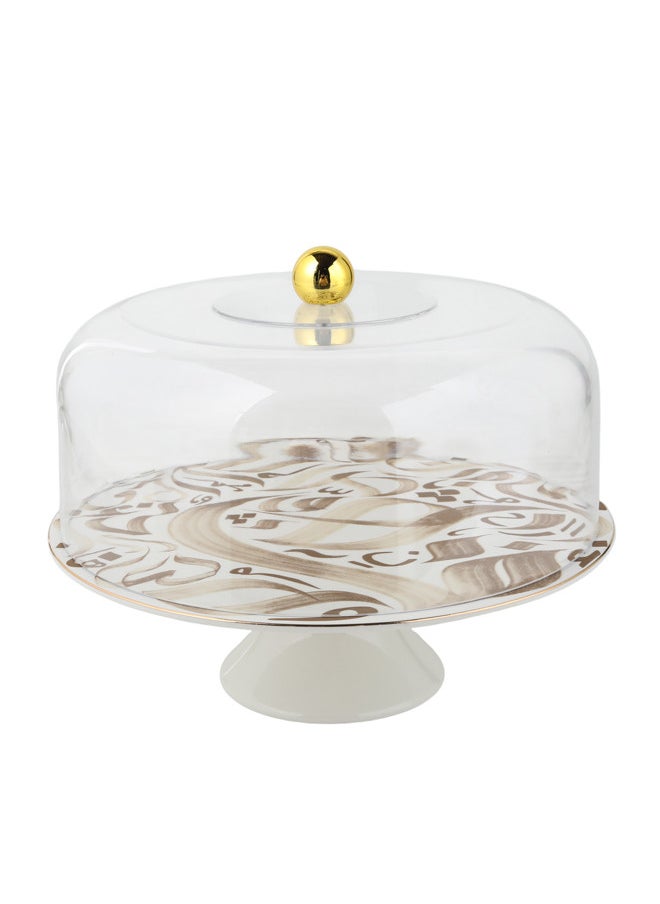 Trust - Porcelain Cake Stand With Acrylic Lid 28.8CM Beige - Image 1