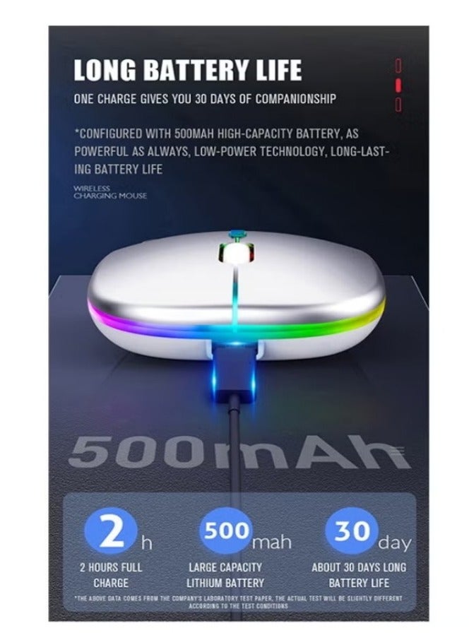 Wireless Bluetooth Mouse, Bluetooth 5.1 + USB, 2.4GHz Rechargeable Silent Bluetooth Wireless Mouse, Computer Mice with USB Receiver(Silver) - Image 5