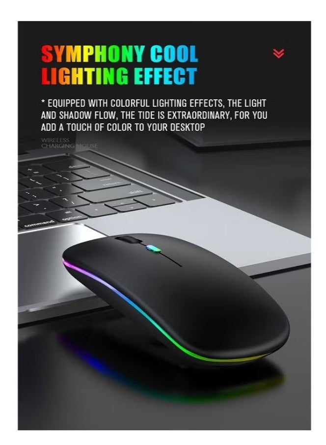 Wireless Bluetooth Mouse, Bluetooth 5.1 + USB, 2.4GHz Rechargeable Silent Bluetooth Wireless Mouse, Computer Mice with USB Receiver(Silver) - Image 4