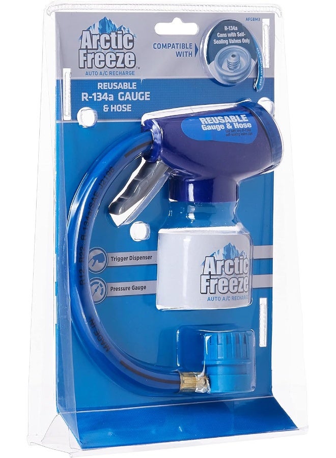 A/C Pro InterDynamics Arctic Freeze Car Air Conditioner Refrigerant Gauge and Hose, Reusable AC Recharge Kit Compatible with R-134A Cans with Self Sealing Valves - Image 1