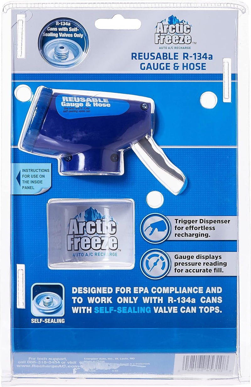 A/C Pro InterDynamics Arctic Freeze Car Air Conditioner Refrigerant Gauge and Hose, Reusable AC Recharge Kit Compatible with R-134A Cans with Self Sealing Valves - Image 3